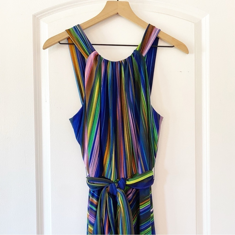MUSE Striped Jersey Halter Maxi Dress Colorful Rainbow Artsy - Picture 2 of 9